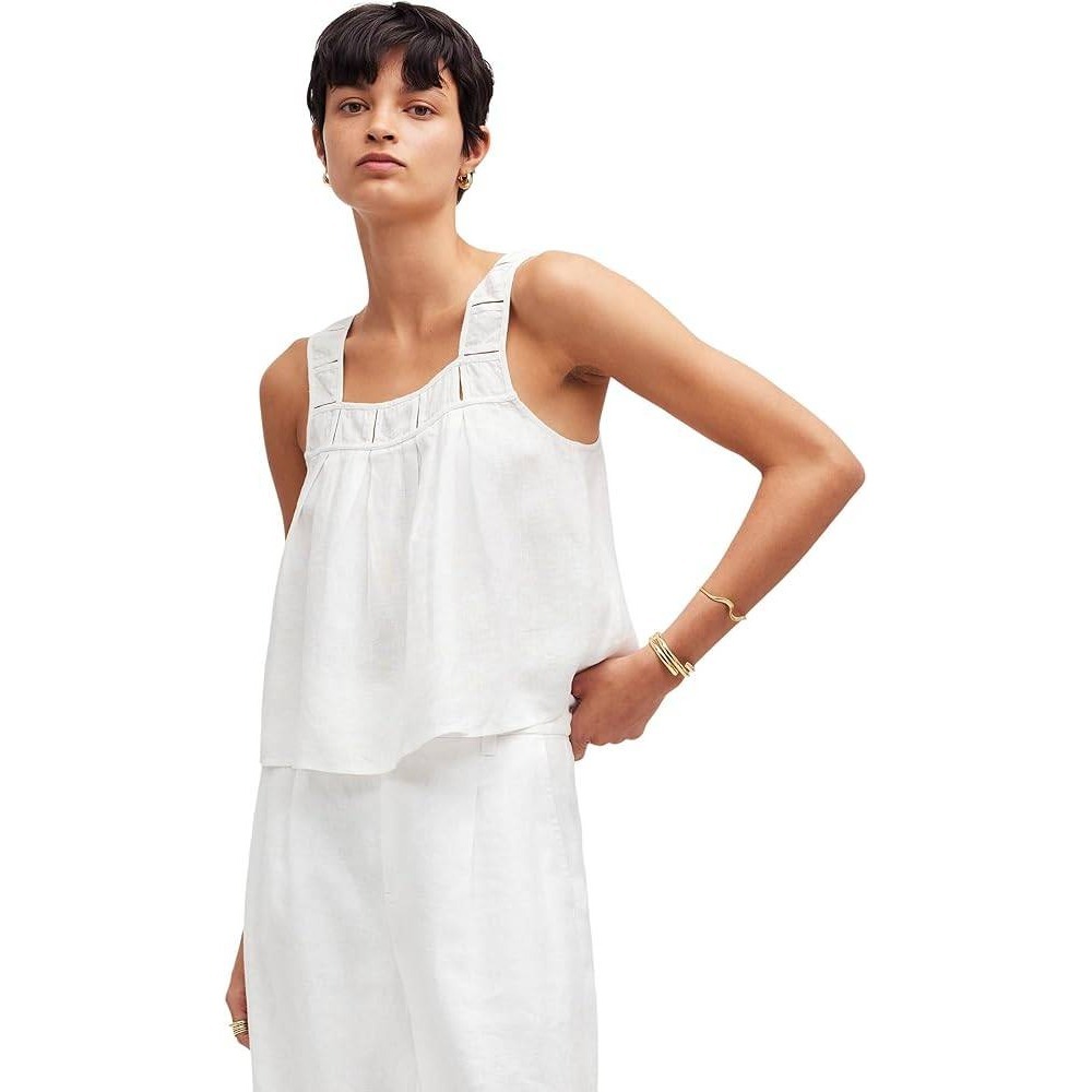 Madewell White Linen Square-Neck Tank Top